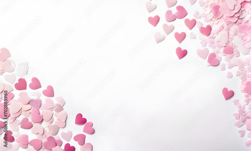 red pink beautiful hearts on a white background, Valentine's day, festive hearts on a white background, soft pink hearts with sparkles on a white background, bright festive hearts, Valentine's holiday