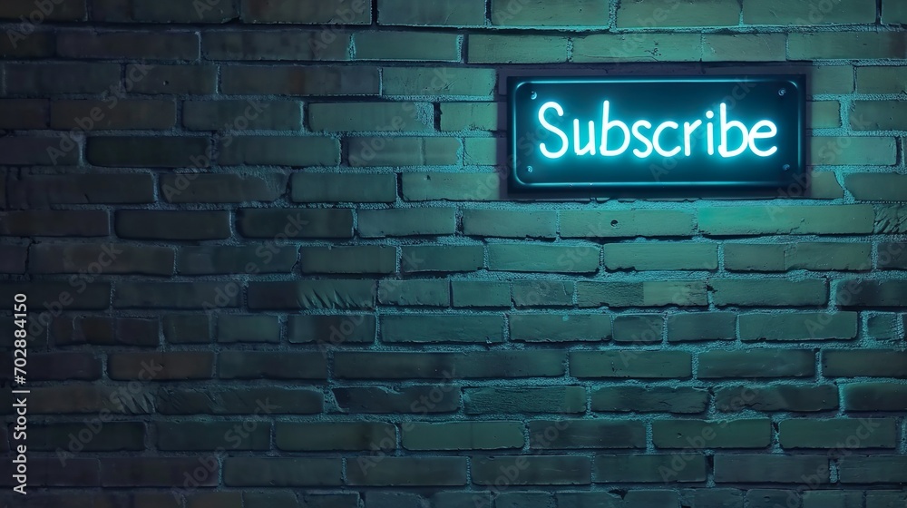 Fototapeta premium Subscribe neon sign on brick wall made with Ai generative technology