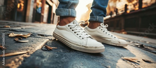 Photograph of men's white street style ankle sneakers