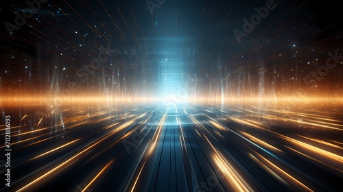Burst of binary code flowing through illuminated circuit pathways, forming a captivating data connection speed lines technology abstract background.