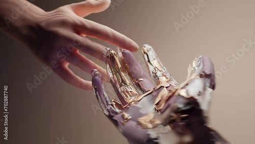 Human And Robot Hands Touching photo