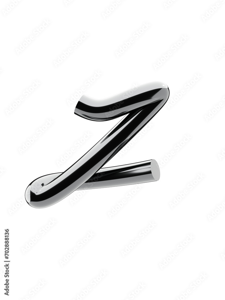 Fototapeta premium Chrome 3D Letter z , metallic, lowercase, isolated on transparent background with realistic reflections