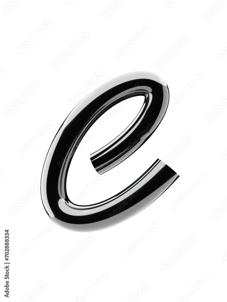 Chrome 3D Letter e, metallic, lowercase, isolated on transparent background with realistic reflections Chrome 3D Letter e, metallic, lowercase, isolated on transparent background with realistic reflections