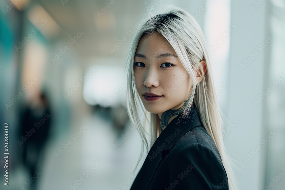 A fashion new generation working woman, silver hairs and tattoos. A fashion new generation working woman, silver hairs and tattoos.