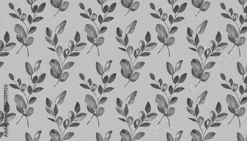 botanical seamless pattern with vintage graphic silver dollar eucalyptus leaves hand drawn illustration light gray background good for production wallpapers cloth and fabric printing