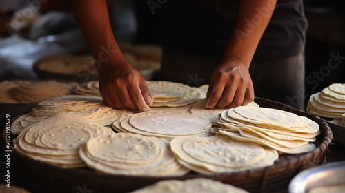 Making of chapati round flatbreads for langar photo