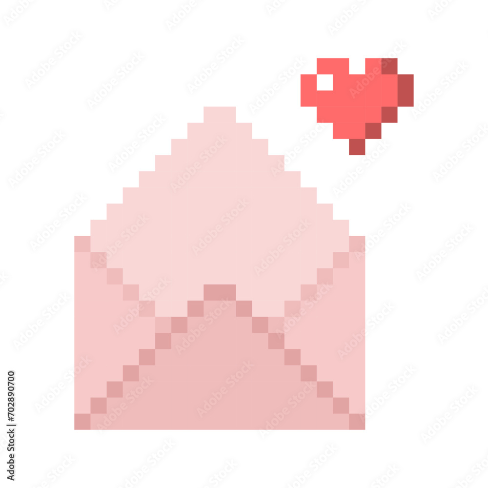 Fototapeta premium Letter with heart Icon For Valentine's Day. Pixel 8 bit style