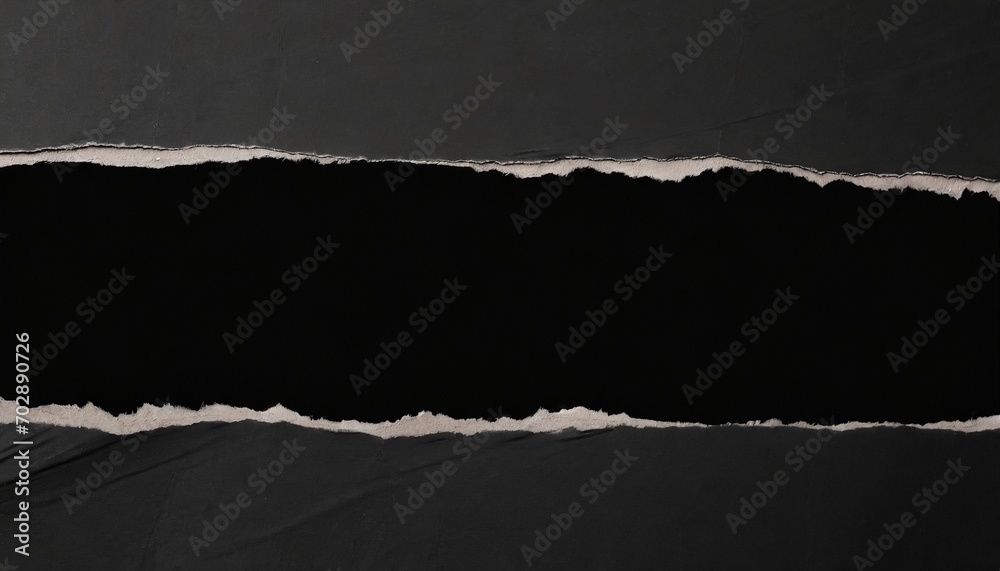 ripped black paper across plain background space for copy text torn ...