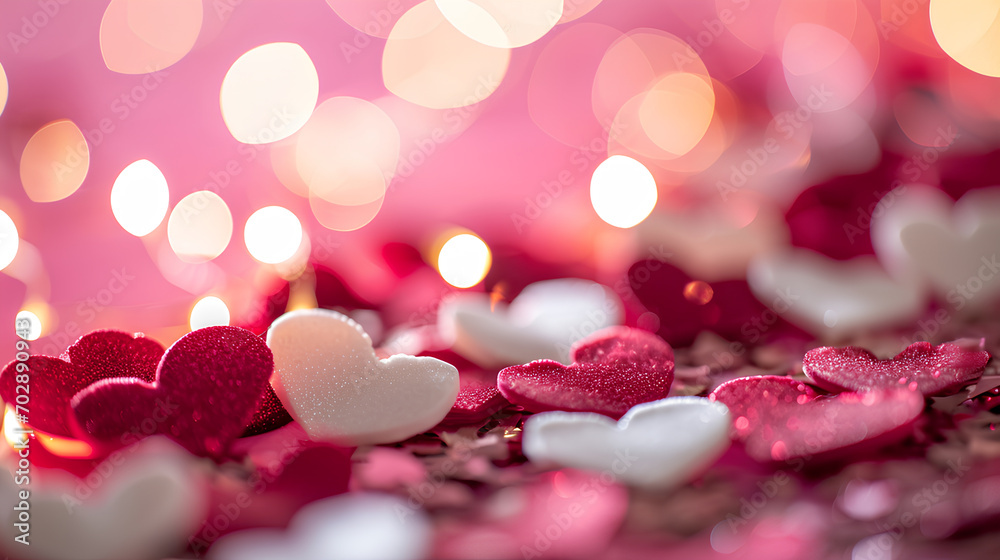 Pink, white, and red heart decor background, Valentine's Day concept, Pink, white, and red heart decor background, Valentine's Day concept,