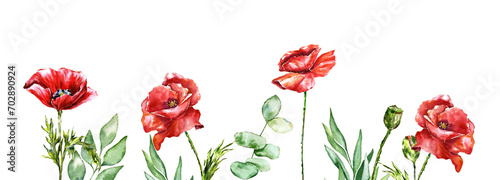 poppies banner watercolot spting red flowers floral wedding design mother's day 14th february