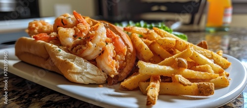 Shrimp Po Boy and Fries made at home.