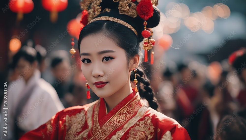 A Chinese girl in a national costume for a traditional dance