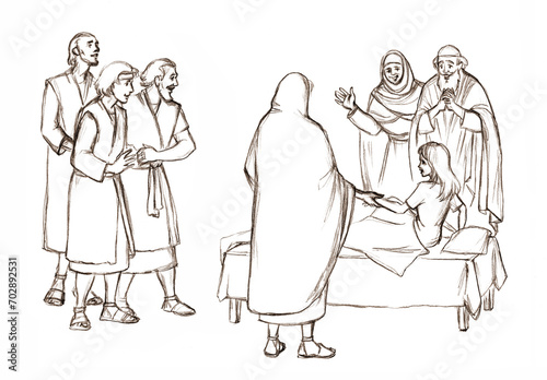Tela Healing of the daughter of Jairus. Pencil drawing