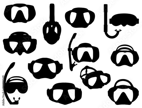 Snorkel diving mask silhouette vector art white background