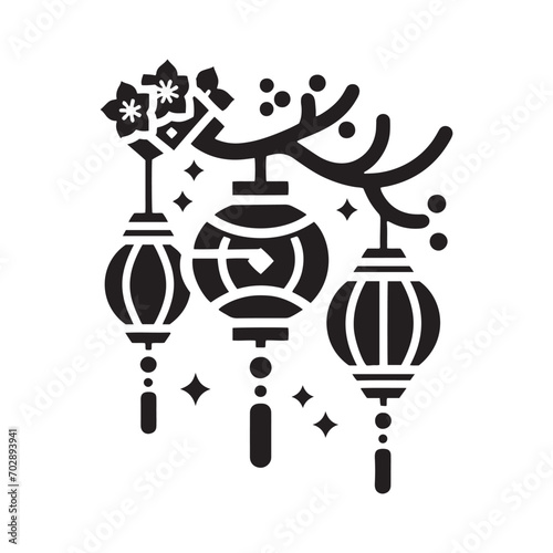 Celestial Harmony: Silhouette of Decoration, Creating a Melodic Atmosphere for Chinese New Year Celebrations, Ideal for Artistic Graphics and Chinese New Year Silhouette
