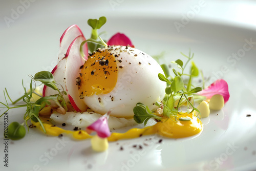 A creatively presented dish featuring eggs