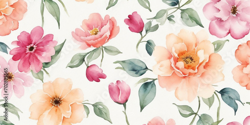 Seamless Drawing Watercolor Floral Blossom Botanical Texture Painting Flower Pattern Fabric Print Nature Background Illustration.Retro Vintage Spring Pink Color Plant Garden Painting Wallpaper Design. © safu10190