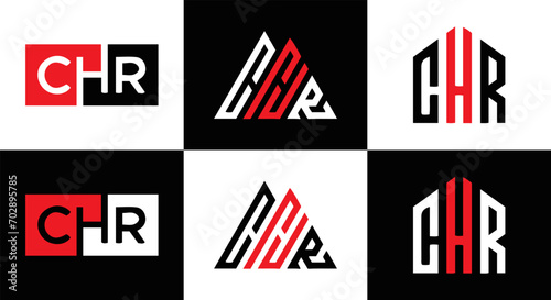 CHR logo. CHR set , C H R design. White CHR letter. CHR, C H R letter logo design. Initial letter CHR letter logo set, linked circle uppercase monogram logo. C H R letter logo vector design. 