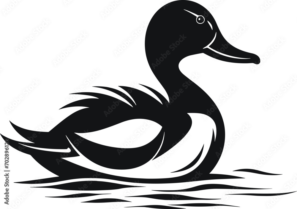Duck bird black on white vector silhouette. AI generated illustration. Duck bird black on white vector silhouette. AI generated illustration.