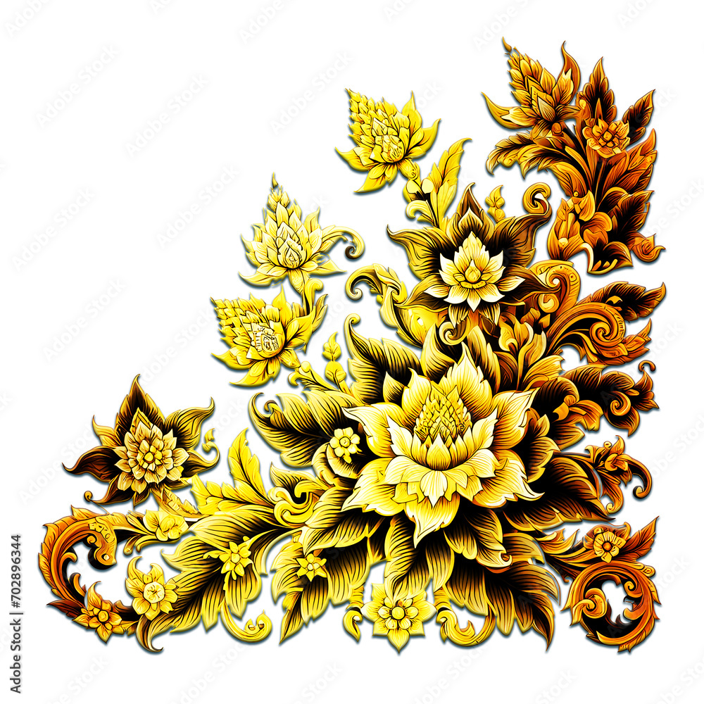 Golden Thai pattern flowers Generate AI