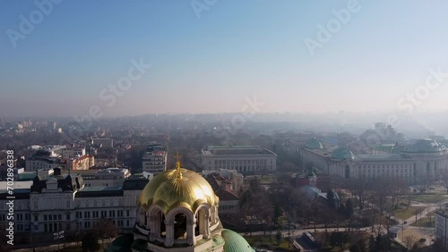 A drone flight video over the top of Alexander Nevsky Cathedral in Sofia, Bulgaria