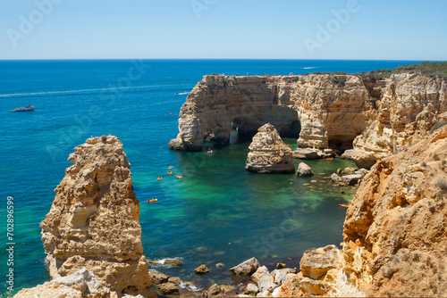 Marina Beach arches (Praia da Marinha) in Lagoa, Faro District, Algarve, Southern Portugal.