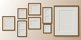 Wall photo frames set. Realistic blank poster wall frames collection hanging on the wall vector illustration.