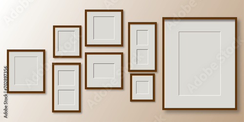 Fototapeta Naklejka Na Ścianę i Meble -  Wall photo frames set. Realistic blank poster wall frames collection hanging on the wall vector illustration.