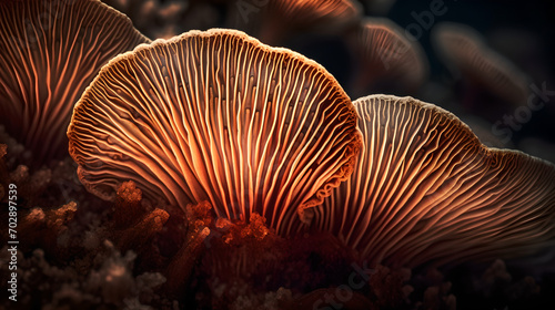 fungal structures - close up view of a mushroom's gills underside its cap