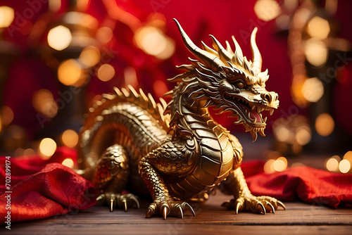 Chinese gold dragon, new year celebration, generative AI