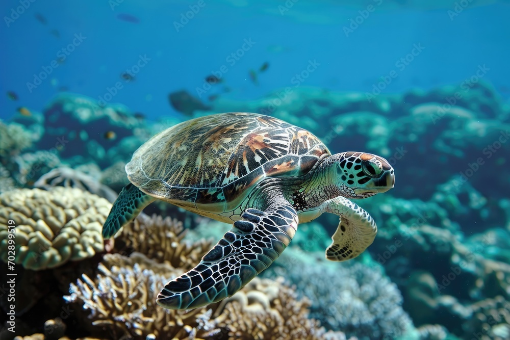 Turtles as marine biologists studying coral reef ecosystems