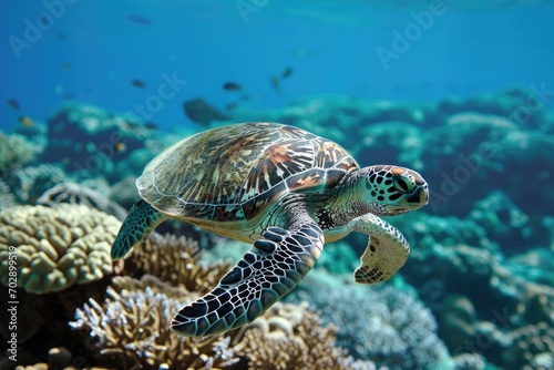 Turtles as marine biologists studying coral reef ecosystems © furyon