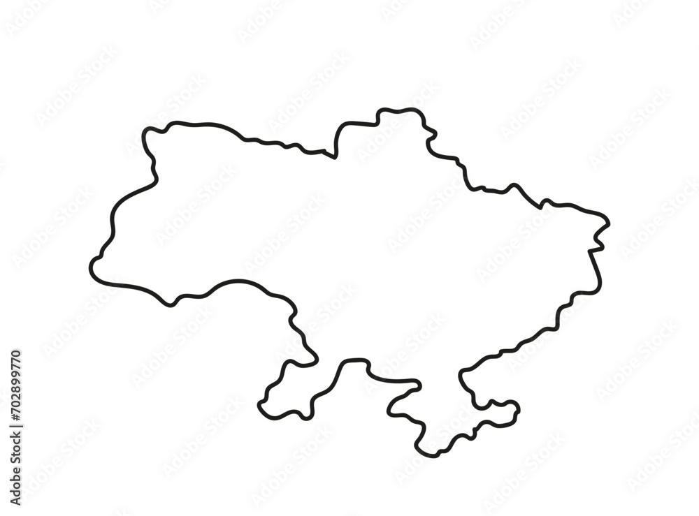 Map of Ukraine. Black outline of the map of Ukraine. Black and white vector illustration.