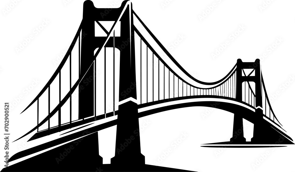 silhouette of golden gate bridge in black color. AI generated illustration. - obrazy, fototapety, plakaty 
