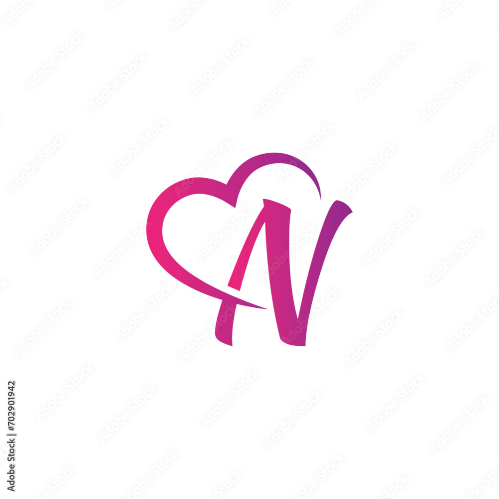 Heart shape letter N logo