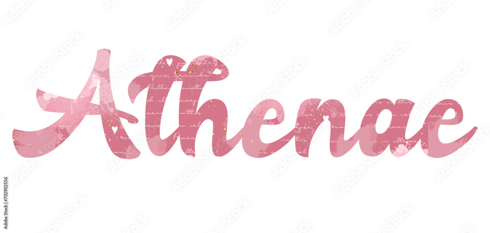 Athenae - Athens - Greek city name written in Latin, vector graphics, pink color - obrazy, fototapety, plakaty 