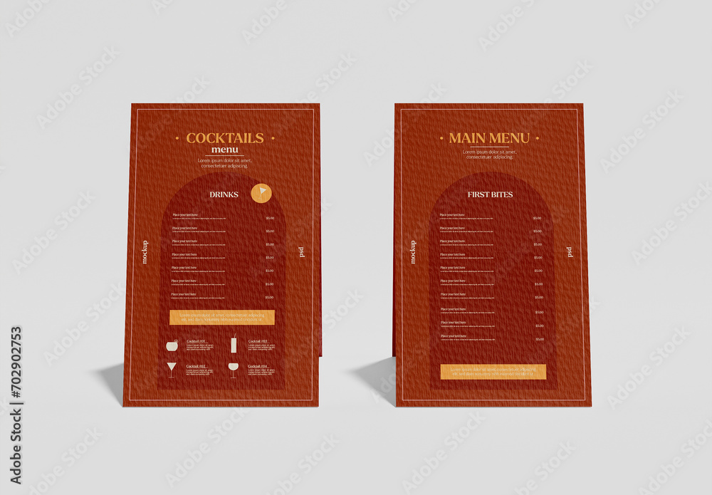 Front View of Two Menus Mockup Stock Template | Adobe Stock