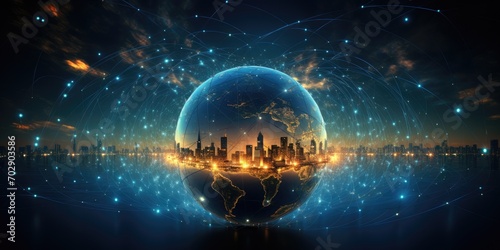 Futuristic globe with digital lights and lines. photo