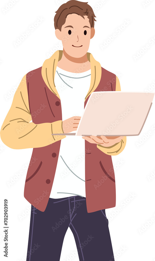 University man student working on laptop illustration University man student working on laptop illustration
