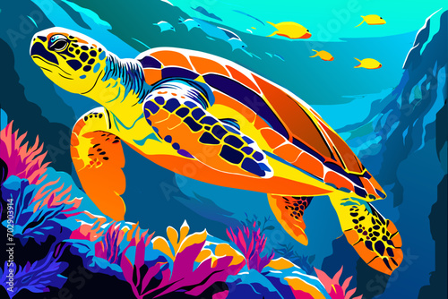 Regal sea turtle underwater. vektor icon illustation