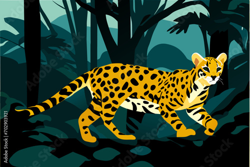 Ocelot prowling stealthily. vektor icon illustation