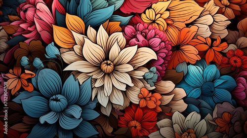 Cartoon flowers pattern. Wallpaper flowers. Comics cartoon style. 