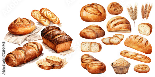Watercolor bread Hand drawn isolated background