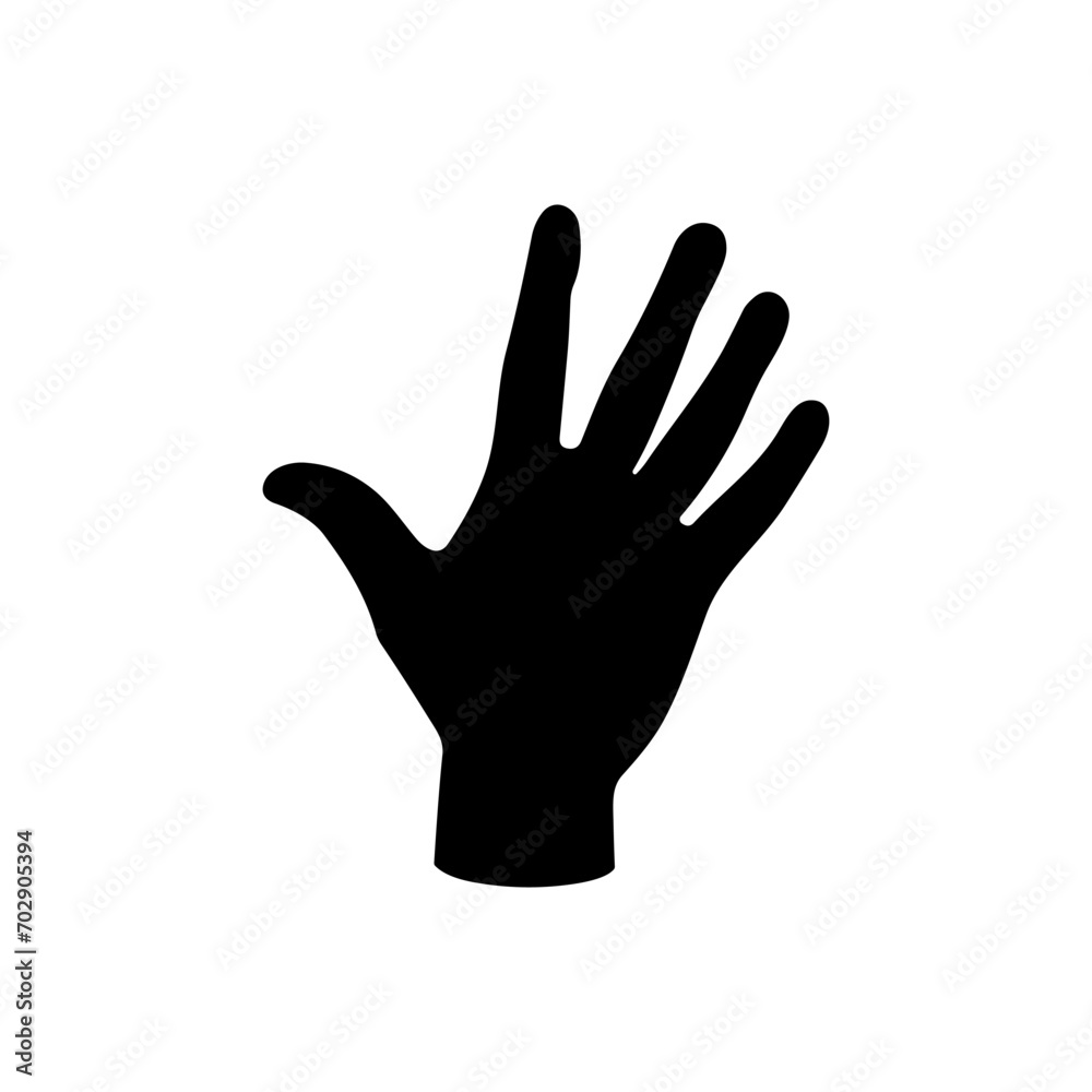 Obraz premium Black silhouette of an open hand with spread fingers on a white background.