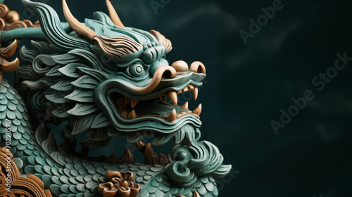 green dragon figurine. chinese new year concept  space for text
