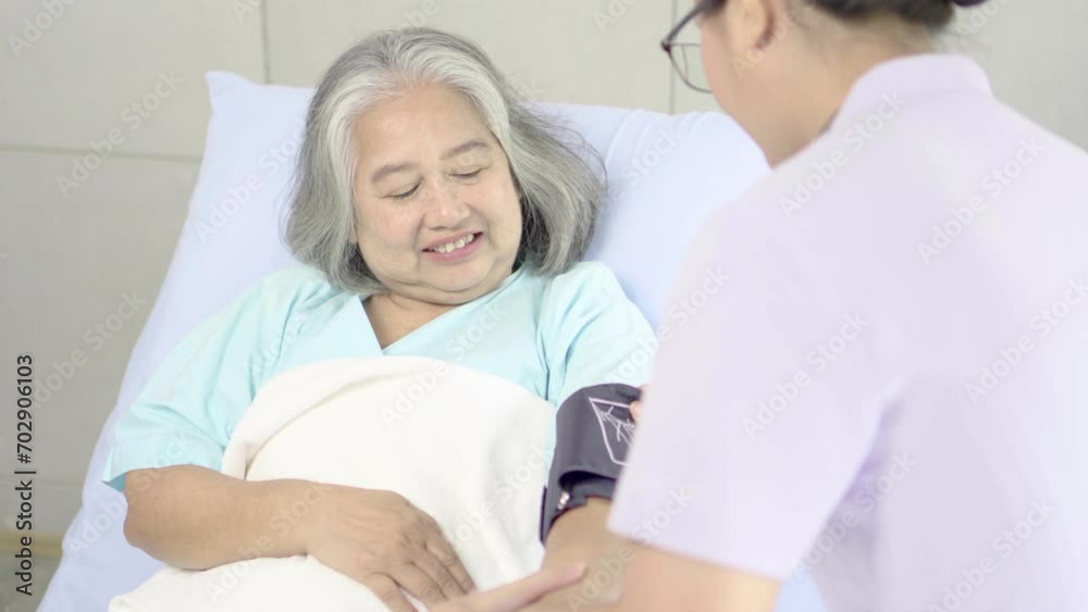 The nurse is checking the patient's condition in the hospital, medical and insurance concept.
The nurse is checking the patient's condition in the hospital, medical and insurance concept.