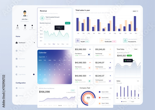 UI UX Infographic dashboard. UI design with graphs, charts and diagrams. Web interface template
