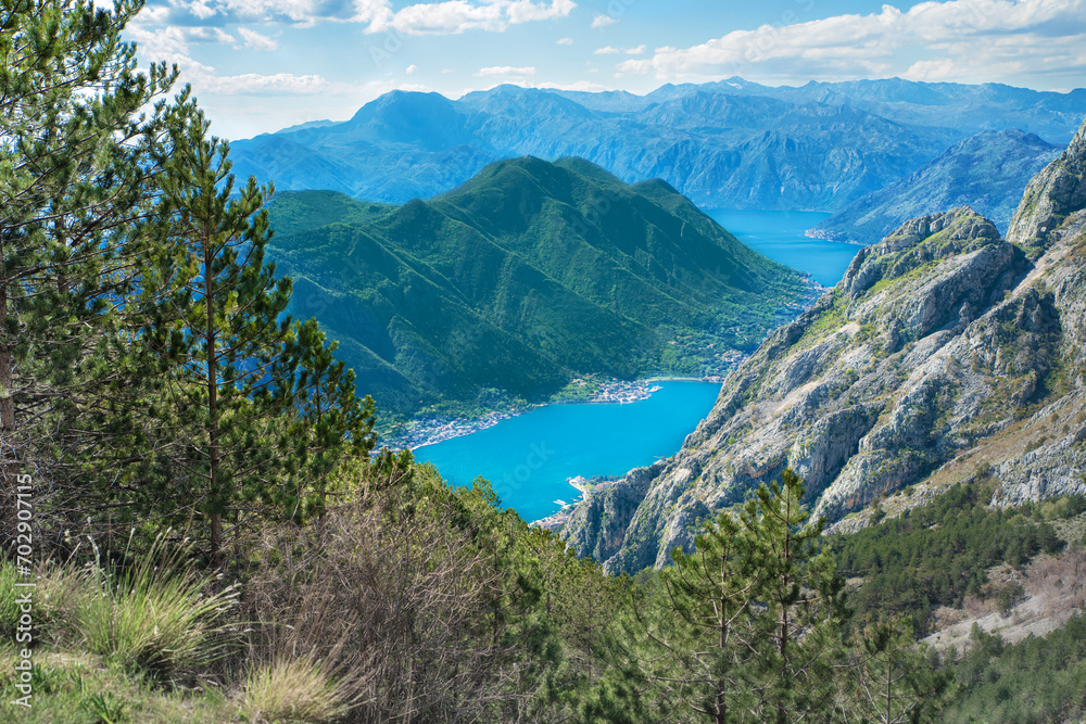 
View of the historical city of Kotor and the bay from the heights of Mount Lovcen