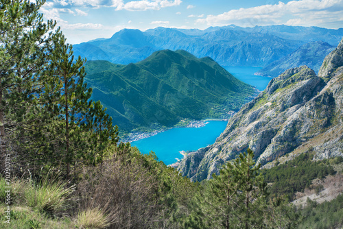  View of the historical city of Kotor and the bay from the heights of Mount Lovcen