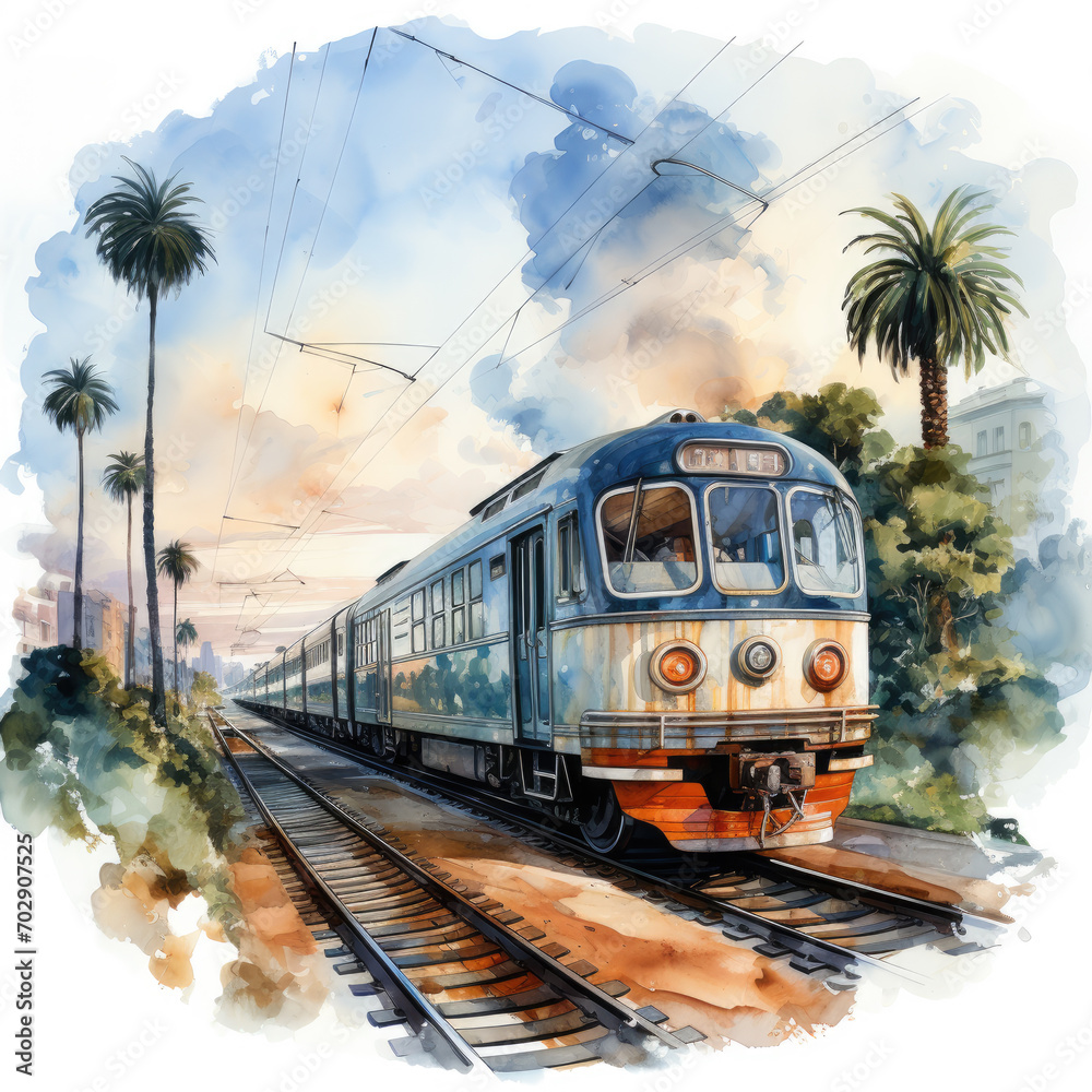 Naklejka premium watercolor train clipart, Generative Ai